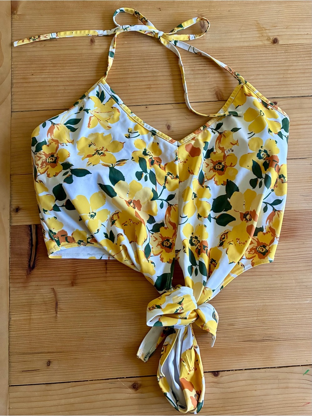 Kortni Jeane tied/wrap yellow floral swim top